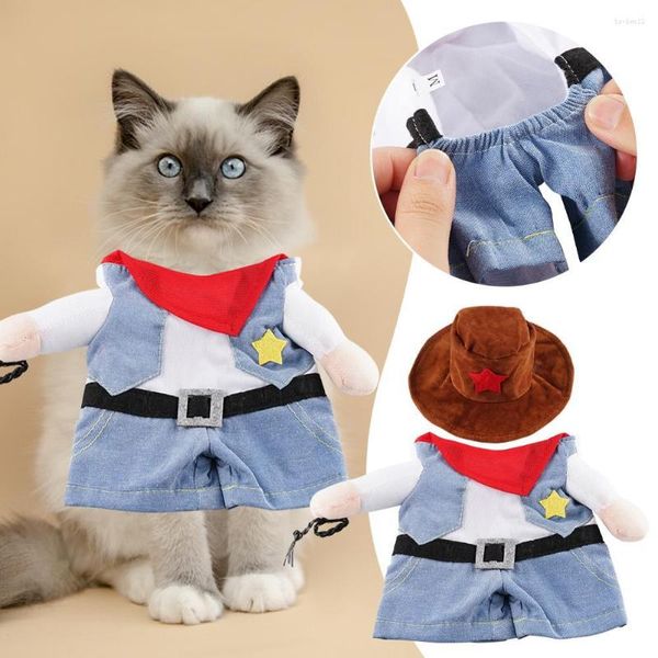 Costumes de chat amusants pour animaux de compagnie, Costume d'halloween, vêtements de Cowboy pour petits chiens, accessoires de Cosplay K3D3