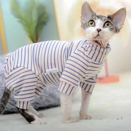Costumes de chat Sphinx sans poils pour animaux de compagnie, combinaison à col en velours rayé, pull tricoté, veste extensible et chaude, chemise Sphénix, manteau doux