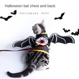Costumes de chat Halloween yeux de chauve-souris poitrine et collier arrière effrayant habiller Costume de chat laisse Cosplay Costume d'Halloween pour animaux de compagnie Costumes de chat 231011