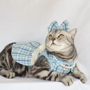 Disfraces de gato Vestido para mascotas de alta calidad para perros Falda para perros Lindo con tocado de arco Floral Falsa perla Decoración Gatos Princesa