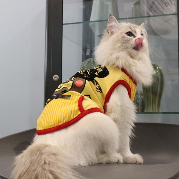 Costumes de chat INS Débardeur d'été Même vêtement pour animaux de compagnie Marionnette siamoise à fines rayures Anti-chute Vêtements Vêtements décontractés pour chats chaton