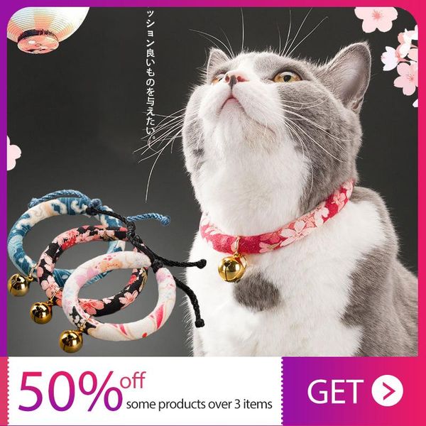 Chat Costumes Style Japonais Mignon Collier Avec Cloche Sécurité Chiot Petit Chien Chaton Solide Pet Chihuahua Produits