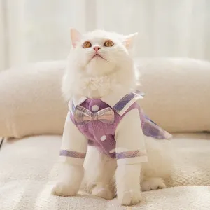 Costumes pour chats, jupe à carreaux à revers, Style JK, robes pour animaux de compagnie, vêtements pour chaton, fournitures pour chiens et chatons
