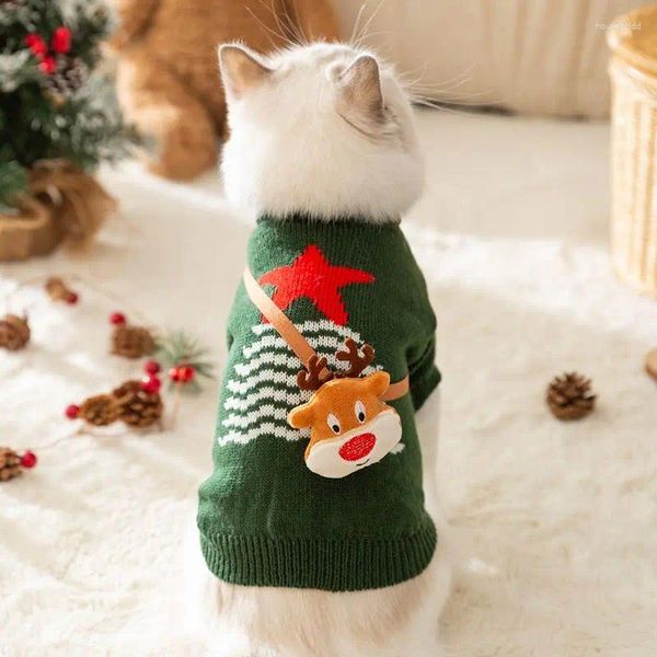 Disfraces de gatos Ropa de celebridades en línea Suéter Otoño e invierno Navidad Elk Pequeño gatito Tejer Año festivo Mascota