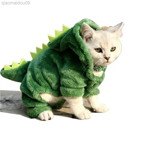 Disfraces de gato Mascota Ropa de gato Cachorro Perro Gato Divertido Traje de dinosaurio Invierno Cálido Abrigo de gato de felpa Sudaderas con capucha de lana Suéter Perro pequeño Gatito Ropa AA230324