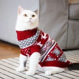 Kattenkostuums Trui voor huisdieren Winter Coltrui Kleine hond Kattenkleding Kerstmis Elanden Gebreide kattentrui Trui voor koud weer Kabelgebreide kleding 231218