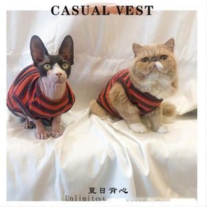 Cat Costumes Pet Cats Dogs T-shirt Zomer Vest Sphinx Haarloze stretchstrepen Dun anti-haarverlies