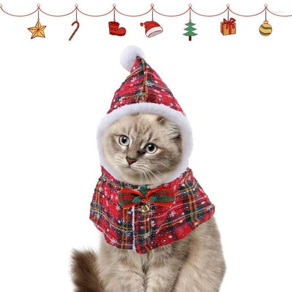 Costumes de chat Cape de noël pour animaux de compagnie, Cape d'halloween confortable à capuche pour chien avec nœud papillon pour décoration de fête