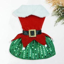 Vestuario de gato vestido de Navidad festivo santa claus perro con hem de lentejuelas brillante falda de fiesta de terciopelo dorado para