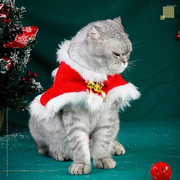 Costumes de chat pour animaux de compagnie, cape chaude de noël avec cloches, longueur réglable, doux, confortable, coupe-vent, décor pour l'année