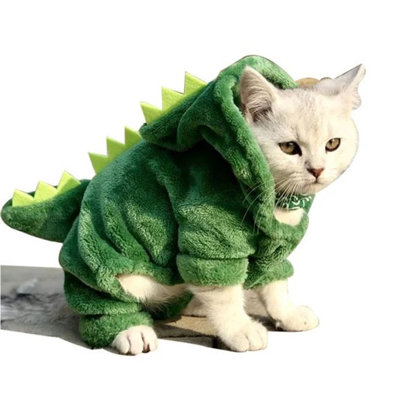 Chat Costumes Vêtements Pour Animaux Chiot Chien Drôle Costume De Dinosaure Hiver Chaud En Peluche Manteau Polaire Hoodies Pull Petit Chaton Vêtements 220920