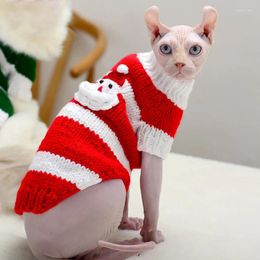Costumes de chat vêtements pour animaux de compagnie hiver automne pull chaud pour rayures de noël sans poils couleur assortie pull à rayures chemise tricotée