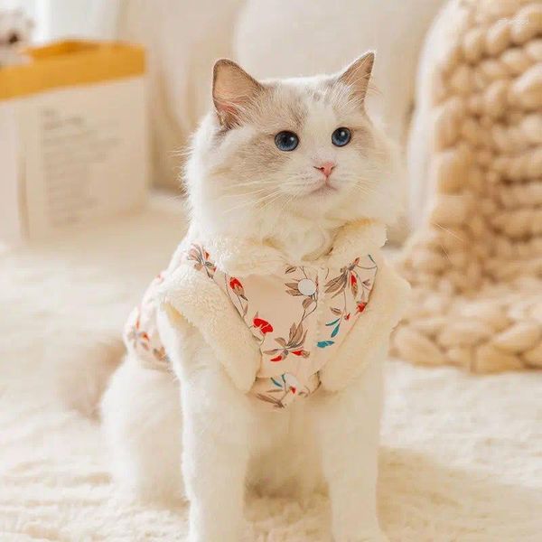 Disfraces de gato Ropa para mascotas Otoño e invierno Vestido de año floral de felpa Oso de peluche Chaleco de tracción para perros