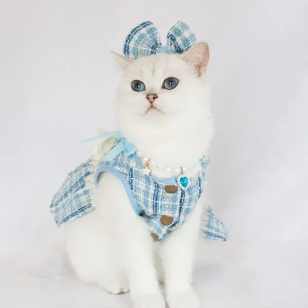 Disfraces para gatos Disfraz para mascotas Vestido lindo con tocado de lazo Decoración floral de perlas de imitación para perros Gatos Princesa Ropa para cachorros