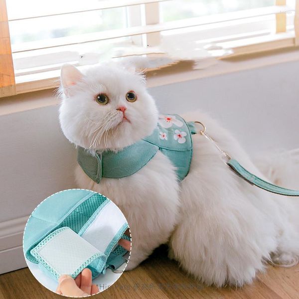 Costumes de chat Chien de compagnie Cool Kimono Japonais Gilet Harnais Fleur Poitrine En Daim Maille Plomb Corde De Marche Laisse Carlin Yorkshire Shitzu Accessoires