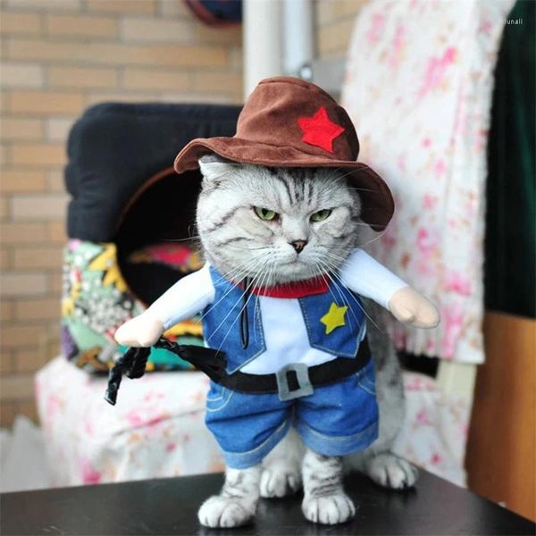 Costumes de chat costume de chien de chien de cow-boy jeans chemises à swets de chiot vêtements drôles manteau halloween saut de combinaison de haute qualité