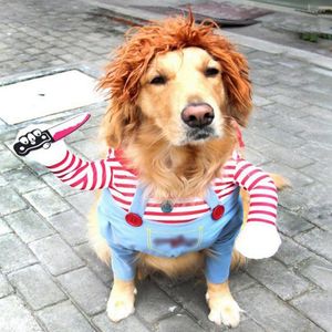 Cat Costumes Pet Dog Halloween Cosplay Funny Clothes Dogs Comical Outfits Holding A Knife Wig Hat Set Party Clothing