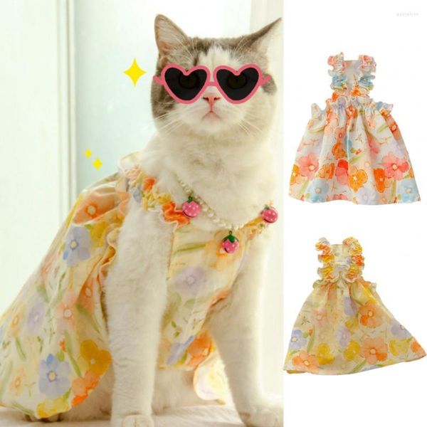 Katzenkostüme, Haustierkleid, dekorative Baumwollkleidung, Ölgemälde, Blumendruck, zweibeinige Kleidung, ärmellose Kleidung mit Trägern