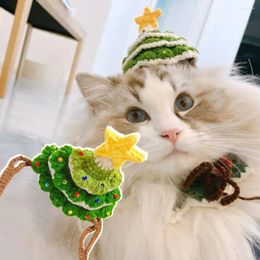 Costumes de chat chapeau pour animaux de compagnie, joli Design d'arbre de noël, fil de laine tricoté, casquette de fête, couvre-chef, accessoires Po