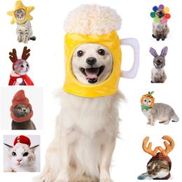 Disfraces de gato Tocado para mascotas Sombrero de cosplay de Halloween Múltiples estilos Teddy Holiday Dress Up Sun Trick Fortune Wig Headgear 230714