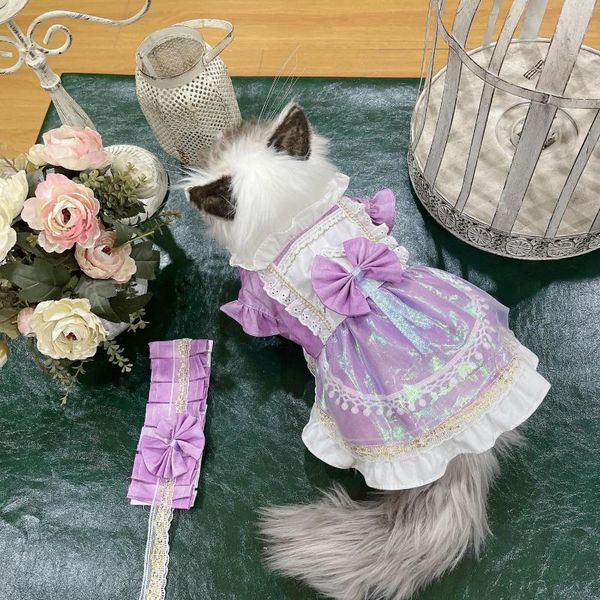 Costumes de chat Articles pour animaux de compagnie Vêtements pour chiens Jupe Laser mignon Robe de princesse pourpre Yorkshire Bichon Teddy Products