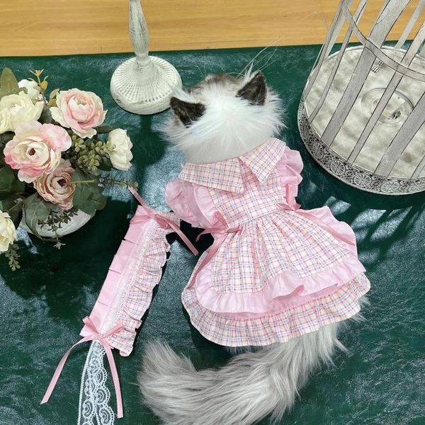 Costumes pour chats, articles pour animaux de compagnie, vêtements pour chiens, jupe mignonne, robe de princesse à carreaux rose, produits du Yorkshire
