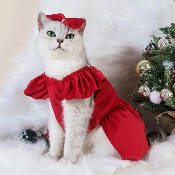 Disfraces de gato Vestido de princesa para mascotas con tocado de arco Perro de Navidad Tela elegante Suministros de falda roja