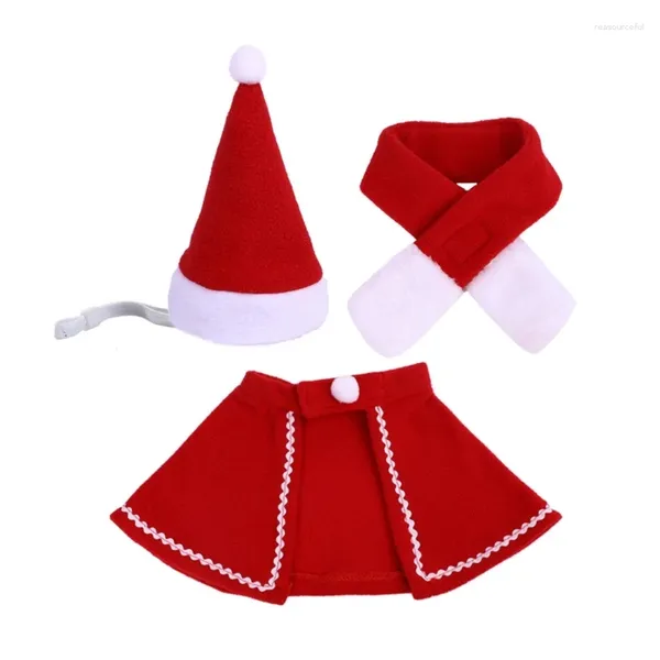 Disfraces de gato Sombrero de Papá Noel para mascotas con conjunto de bufanda para Navidad Fiesta traviesa Bufanda roja y blanca Capa Correa ajustable para el cuello