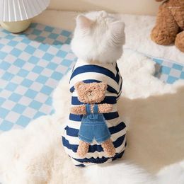 Costumes de chat Combinaison rayée pour animaux de compagnie Printemps Automne Moyen Petit Vêtements pour chiens Pyjamas doux Motif de dessin animé mignon Chaton Chiot Chemise Caniche Maltes