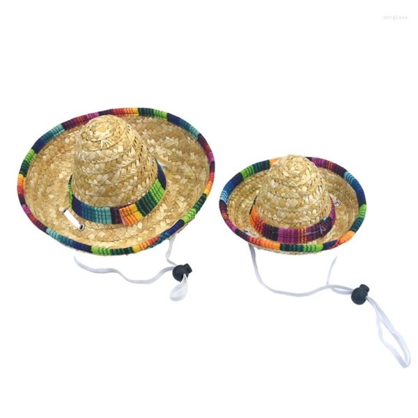 Costumes de chat pour animaux de compagnie, chapeau Anti-uv d'été pour chiens, Style mexicain, tissage de paille, photographie GXMA