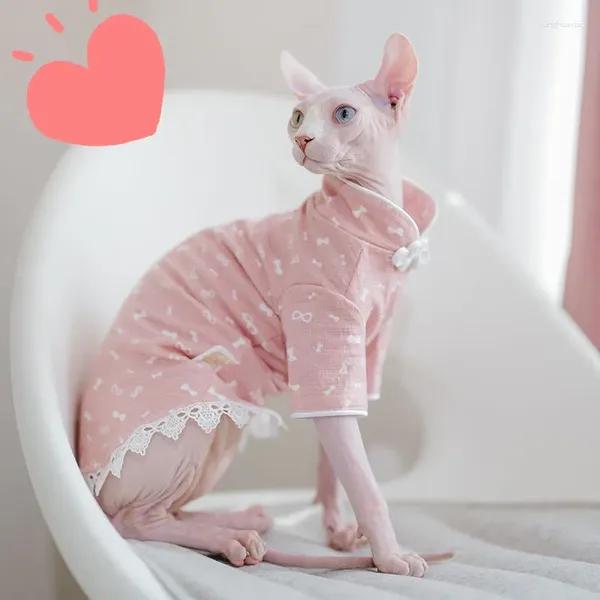 Costumes de chat pour animaux de compagnie, Style épais, robe en dentelle Cheongsam allemande, vêtements pour chaton Sphinx sans poils