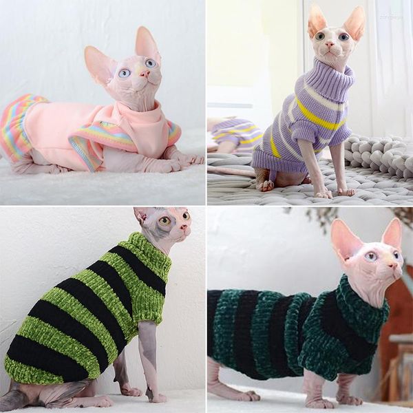 Disfraces para gatos Rosa/Verde Super Comfort Ropa cálida Sphynx Suéter de cuello alto Chaleco sin pelo Jersey Abrigo de invierno Color Disfraz para mascotas