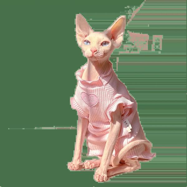 Disfraces de gato Waffle Pink Summer Singless Vest Kitten Tutfits Cat Apparel Sphinx Vestido de gato sin pelo Devon Rex Sphynx Cat Ropa para gatos 231212