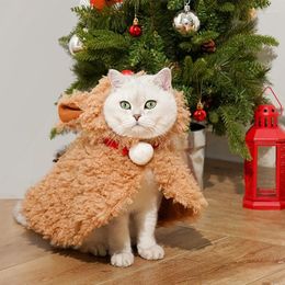 Costumes de chat Costume de renne pour chiens chats Cape en polaire douce pour animaux de compagnie hiver chaud noël Cosplay vêtements fête