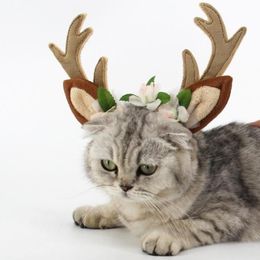Costumes de chat S M L, chapeau de renne de noël, fleur en peluche courte pour chiot chaton, accessoires pour animaux de compagnie, décoration de vacances 2562