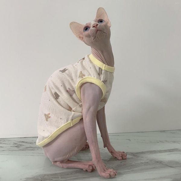 Costumes de chat Sphnx, vêtements T-Shirt imprimé de dessin animé, gilet pour chatons et chiens, manteau en coton Devon Rex, produits de printemps sans poils
