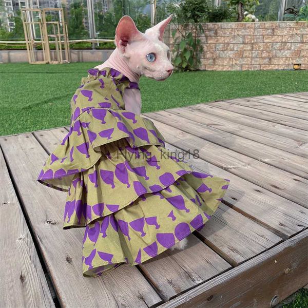 Costumes de chat Sphynx chat gâteau robe dentelle coton jupe pour chat sans poils vêtements doux doux violet robe pour Devon Rex chatons manteau au printemps HKD230921
