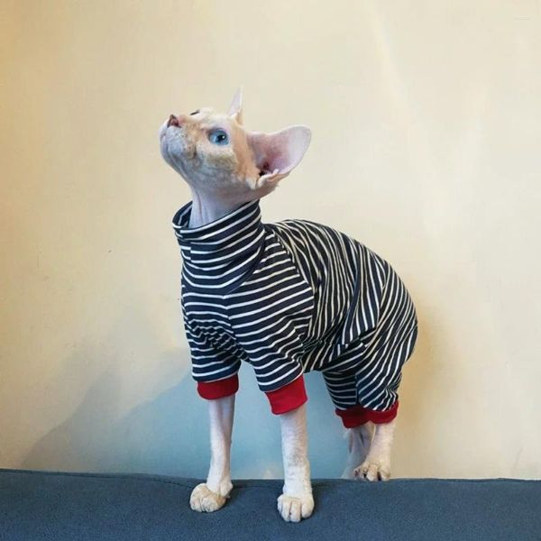Disfraces de gato Ropa Sphynx Abrigo negro elástico de algodón para perro Camiseta de invierno a rayas Devon Rex Trajes de mono suave de 4 patas