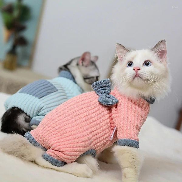 Disfraces de gato Sphynx Ropa Gatito Invierno Cálido Mono Traje Sin pelo Camisas de cuerpo completo Suéteres Kitty Abrigo de cuello alto Pijamas