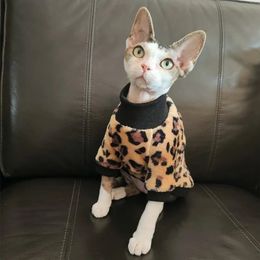 Costumes de chat Sphynx Vêtements Pull à col roulé imprimé léopard pour animal de compagnie Manteau en polaire d'hiver Devon Rex Sweat-shirt à manches longues pour chien 231124
