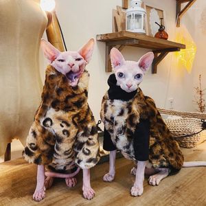 Katkostuums Sphynx Hairless kleding Sphinx Devon Konis herfst Winter Warm Mink Leopard Print Luxe Fur Dik Coat Greatcoat