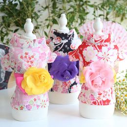 Costumes de chat printemps et été fleurs de cerisier de style japonais prune bégonias Kimonos vêtements pour chiens de compagnie vent Yukata