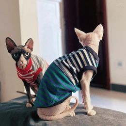 Kat kostuums Gestreept vest voor Sphynx Lentemode Katoenen badstof Stiksels Jas Haarloos Zacht T-shirt Kittens Honden in de herfst