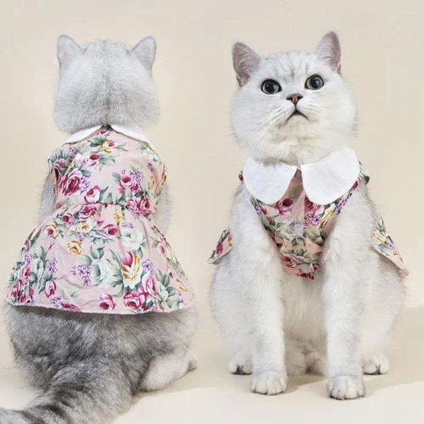 Disfraces de gato Falda elegante Collar de solapa Botón de presión Decoración Verano Perro Ropa de dos patas Vestido de cachorro Vestido