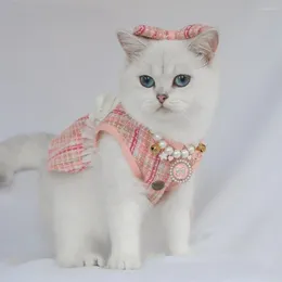 Costumes de chat, robe tendance pour chien, mignon animal de compagnie avec nœud, coiffure florale, fausse perle, décor pour chiens, chats, vêtements de princesse pour chiot