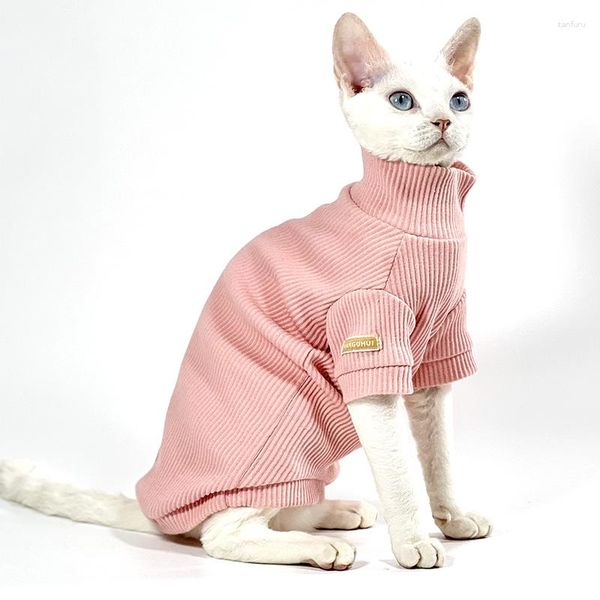 Disfraces de gato Ropa de cuello alto para mascotas, ropa sin pelo, trajes de gatito, camisa de fondo de esfinge resistente a las manchas de algodón