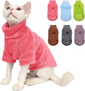 Disfraces de gato Suéter de cuello alto Abrigo para Sphynx Fleece Winter Jersey Chaleco Acogedor Pijamas suaves Cachorro Gatos Gatito Ropa cálida Fría