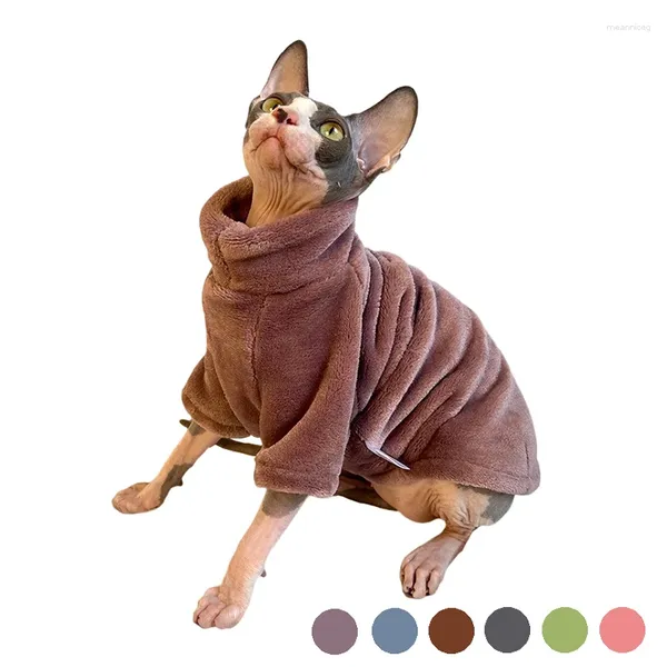 Costumes de chat chaud corail velours vêtements sans poils hiver Sphynx gilet col roulé chaton vêtements chiot Costume accessoires pour animaux de compagnie Gatitos