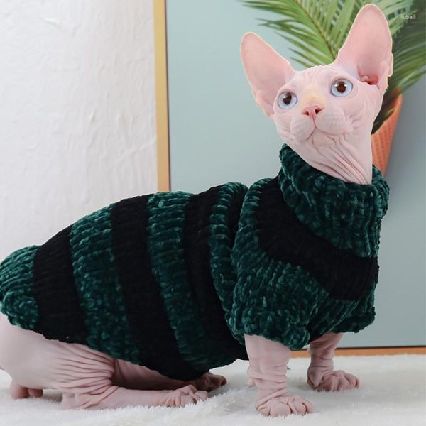 Costumes de chat, vêtements chauds sans poils, pull rayé doux d'hiver pour chaton, petit gilet, tenue Sphynx faite à la main