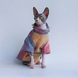 Costumes de chat Cravate en laine chaude teinte à capuche printemps automne pull de chat sans poils manteau Sphinx chaud vêtements à la mode chaton belle veste mignon 231212